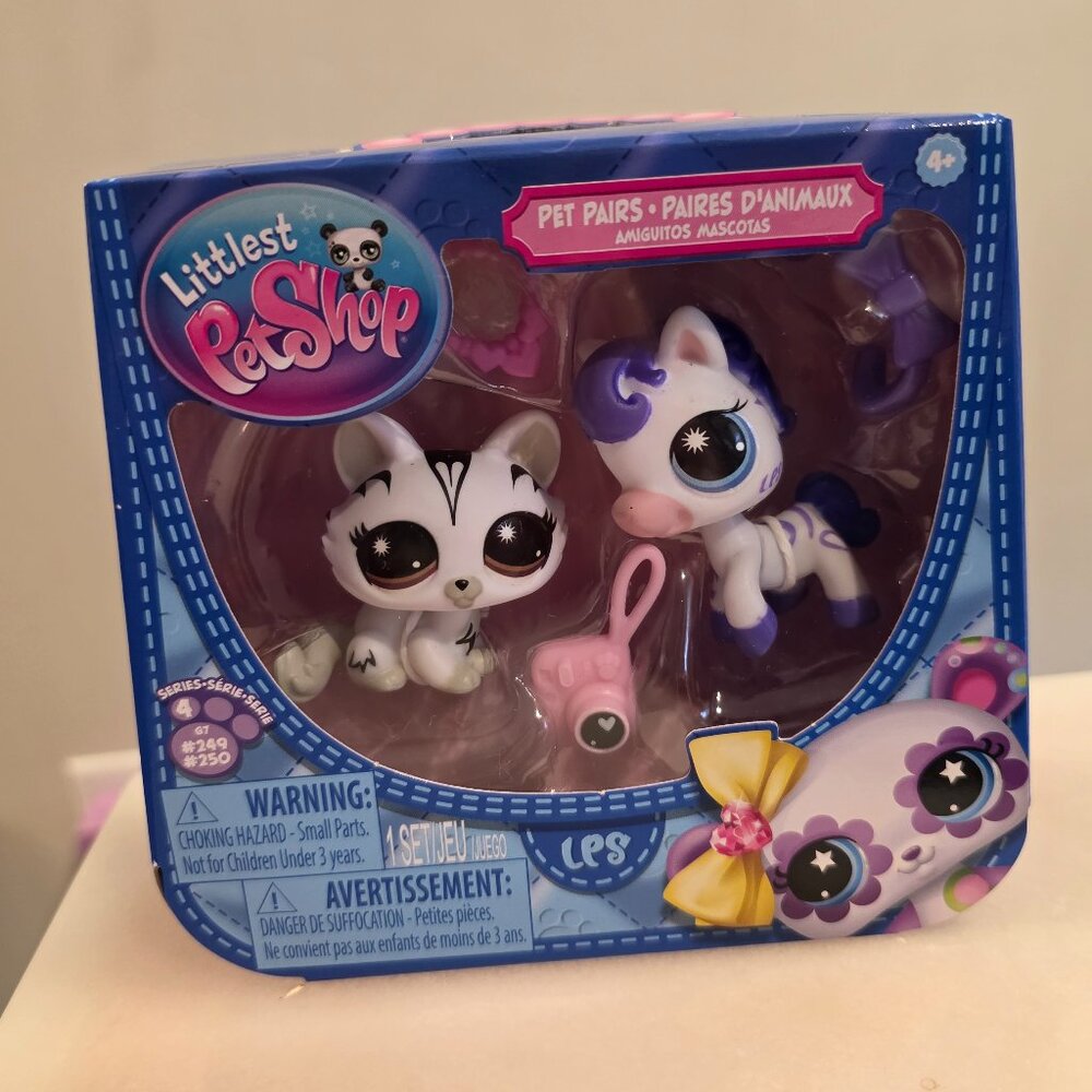 Littlest Pet Shop Series 4 Stylin Stripes Kitty #250 and Zebra #249